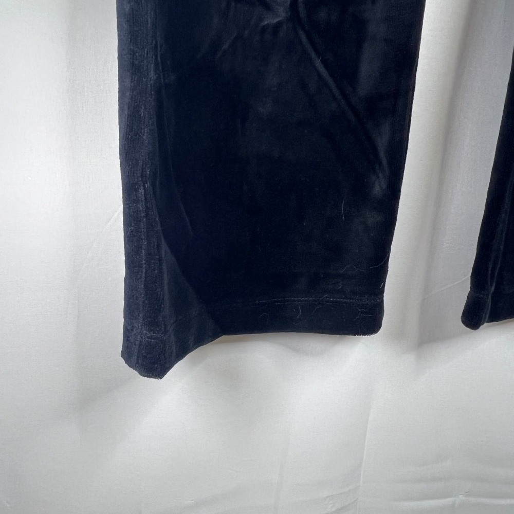 Black Velour Track Pants Womens M Flare Leg Y2K Lounge 90s Minimalism McBling - Picture 6 of 11